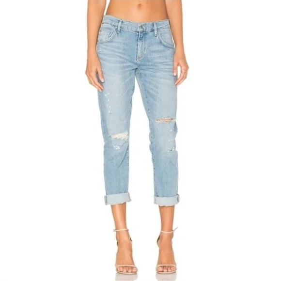 Agolde Light Wash Distressed Boyfriend Jeans - Picture 2 of 13